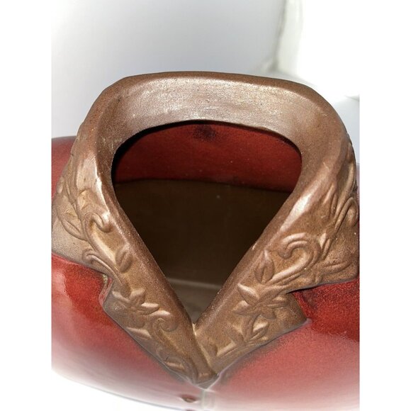 •HBH• Hawaiian Style Glossy Dark Red Shirt Jacket Rough Brown CollarCeramic VASE - Picture 3 of 15